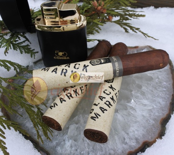 Alec Bradley Black Market Toro Cigar Lighter on White Quartz