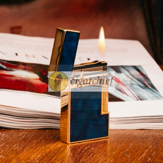 S.T. Dupont Line 2 Lighter Yellow Gold Finish Navy Blue Lacquer Promo Newspaper