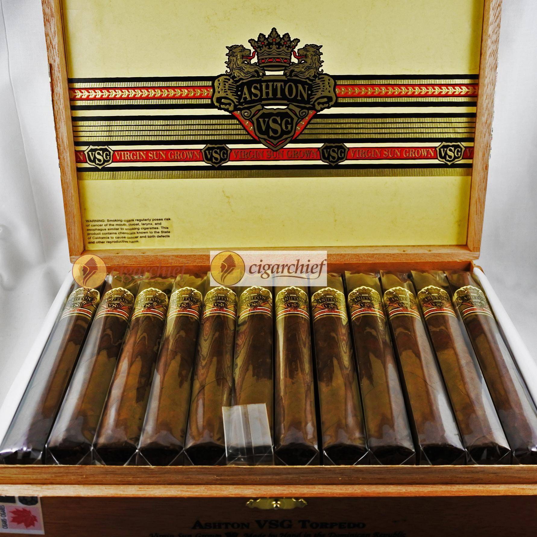 Ashton Cigars VSG Torpedo Box of 24 Cigars Open Top Ashton Cigars VSG Torpedo Box of 24 Cigars Open Top
