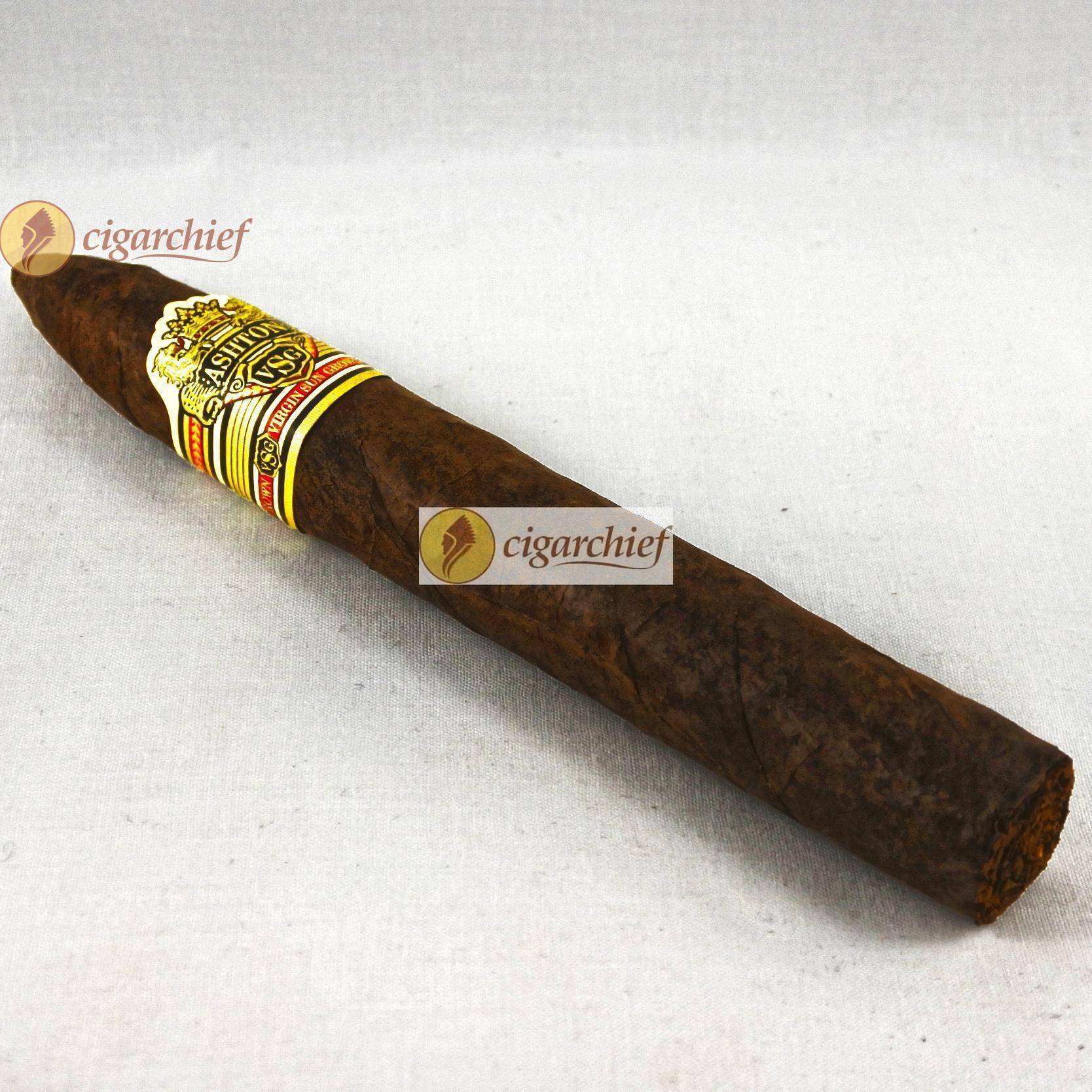 Ashton Cigars VSG Torpedo Single Cigar White Fabric Background Ashton Cigars VSG Torpedo Single Cigar White Fabric Background