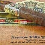 Ashton Cigars VSG Torpedo Single Cigar Wooden Box Background