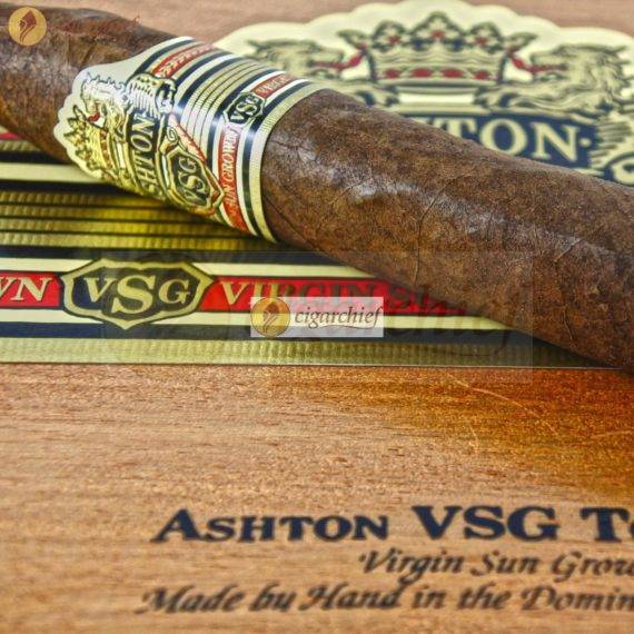 Ashton Cigars VSG Torpedo Single Cigar Wooden Box Background