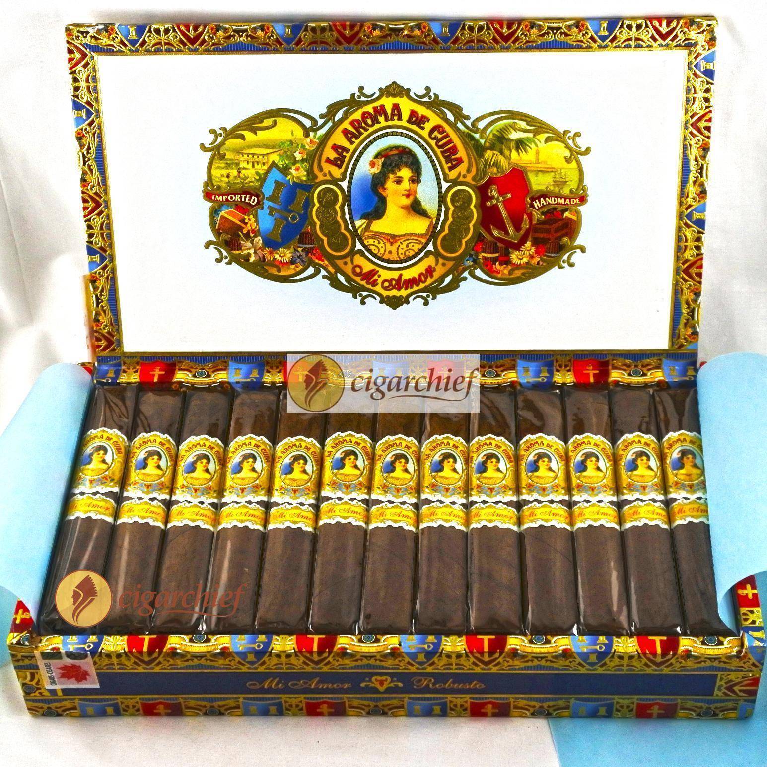 La Aroma de Cuba Cigars Mi Amor Robusto Box of 25 Cigars Open Blue La Aroma de Cuba Cigars Mi Amor Robusto Box of 25 Cigars Open Blue