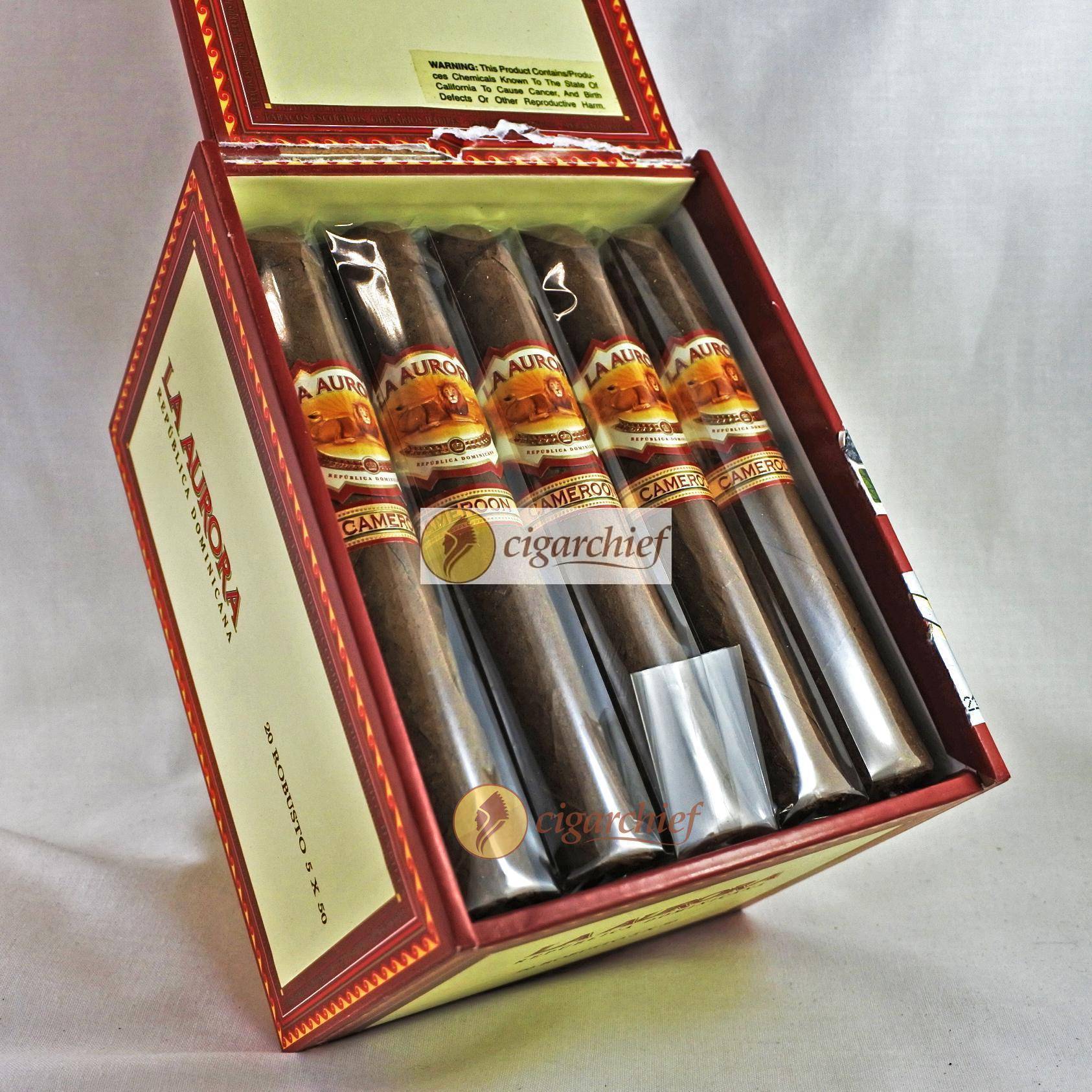 La Aurora Cigars Cameroon 1903 Robusto Box of 20 Cigars Open La Aurora Cigars Cameroon 1903 Robusto Box of 20 Cigars Open
