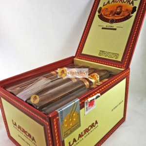 La Aurora Cigars Cameroon 1903 Toro Box of 20 Cigars Open Side Angle Cigar Labels