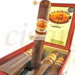 La Aurora Cigars Cameroon 1903 Toro Box of 20 Cigars Open Single Cigar Label Focus Side Angle