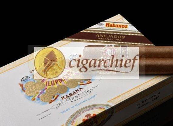 H.Upmann Cigars Robustos Añejados Two Single Cigars on Closed box of 25 Cigars