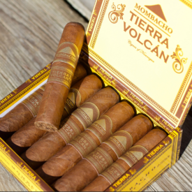 Mombacho Cigars Tierra Volcan Robusto Corto Single Cigar on Open Box of 12 Cigars 1