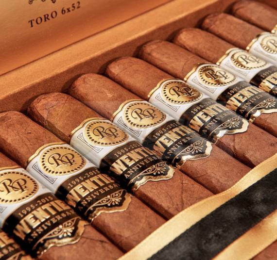 Rocky Patel Cigars Twentieth Anniversary Robusto Full Box of Cigars Side Cigar Bands