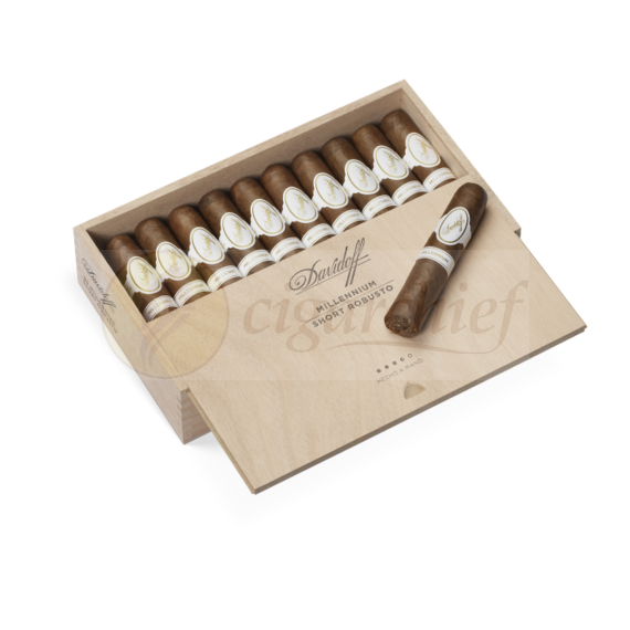 Davidoff Cigars Millenium Blend Short Robusto Open Box of 20 Cigars with Single Cigar