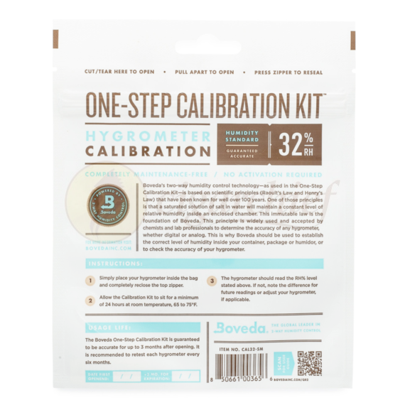 One-Step Calibration Kit, 32% RH Details Back of Package Instructions