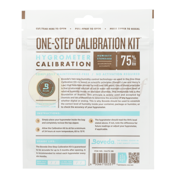 One-Step Calibration Kit, 75% RH Details Back of Package Instructions