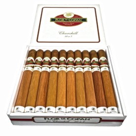 Flor de Copan Churchill Full Box of Cigars Open