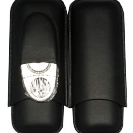 Cigar Case - Black Smooth for 2 Cigars with Cutter