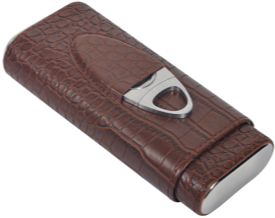 Brown Cigar Case with cutter for 3 Cigars