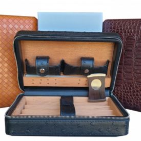Wooden Leather Travel Humidor Kit