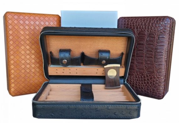Wooden Leather Travel Humidor Kit