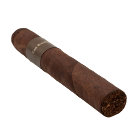 CAO Brazilia Gordo cigar shown at an angle with the foot facing forward, highlighting the dark brown wrapper and plain brown band.
