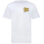 White T-shirt with a small yellow and black 'Cigar Chief Est. 1997' logo on the left chest.